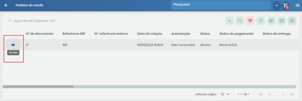 Listagem de pedidos com etiquetas pendentes