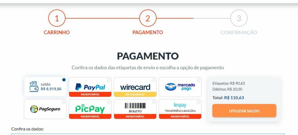 Opções de pagamento no Melhor Envio