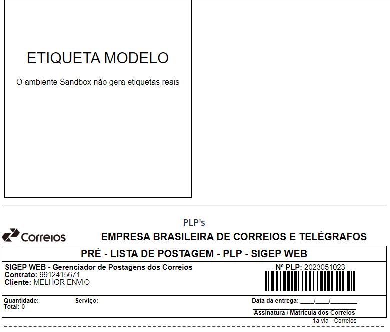 Etiqueta de envio gerada em formato PDF