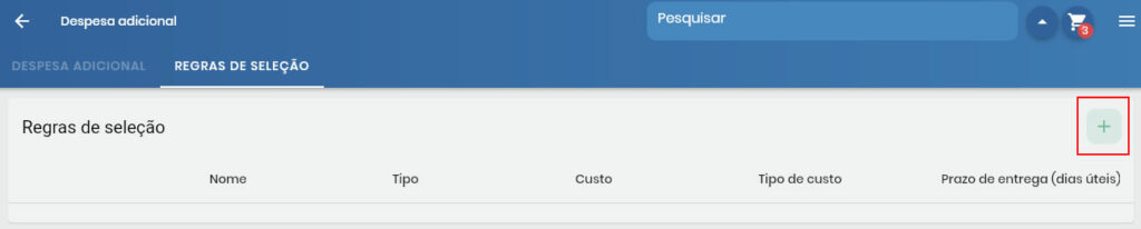 Formulário de configuração de regra de seleção