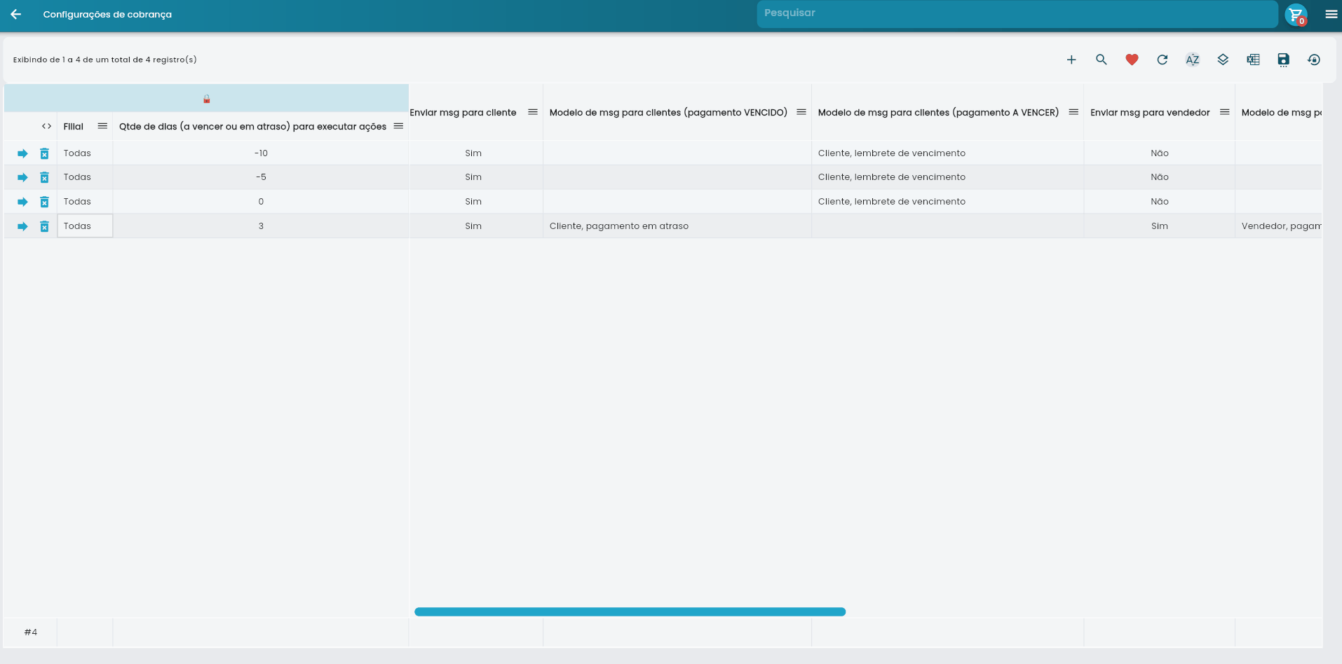 Interface mostrando a configuração de uma regra de cobrança