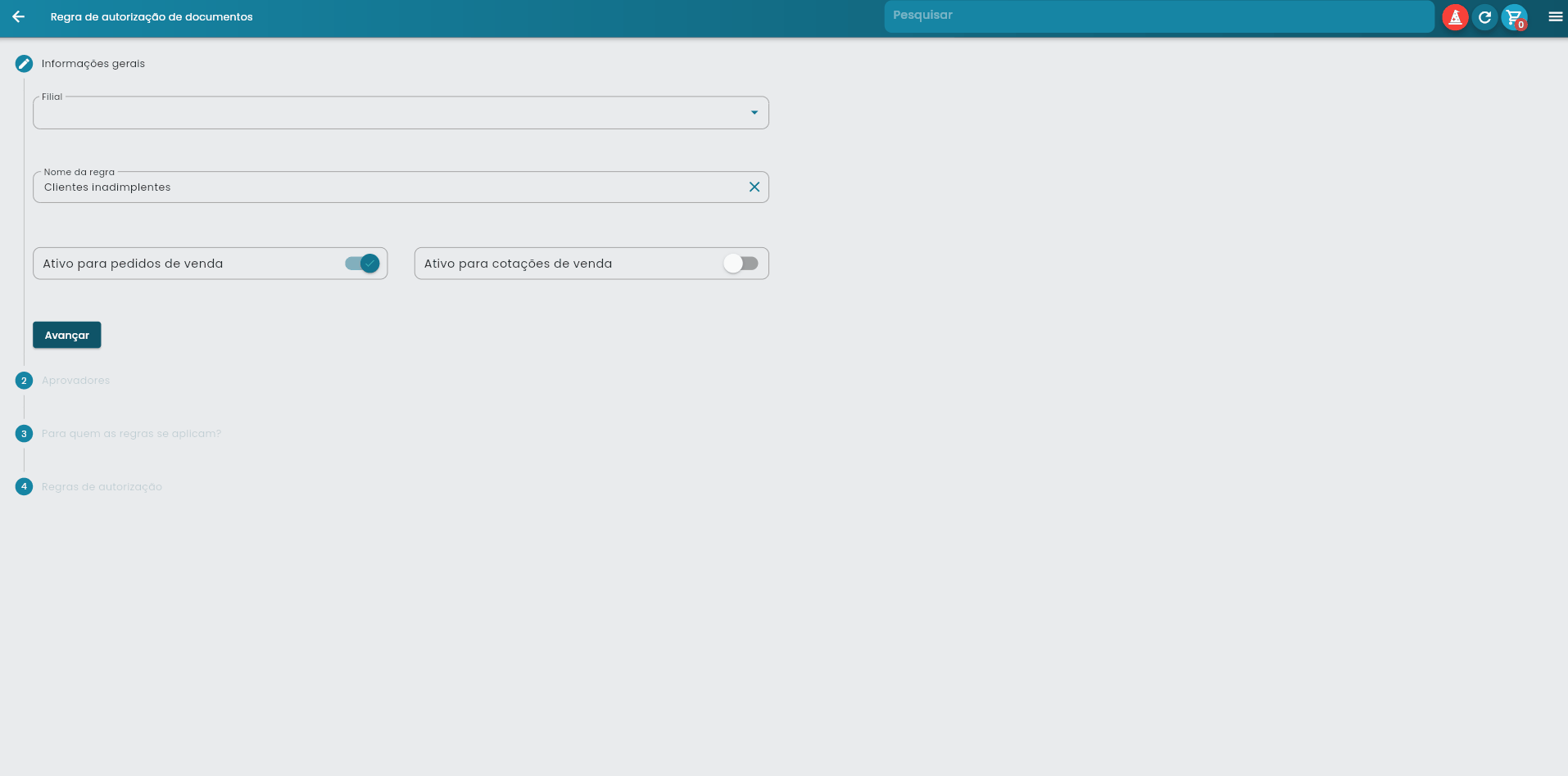 Demonstração da configuração de uma regra/alçada
