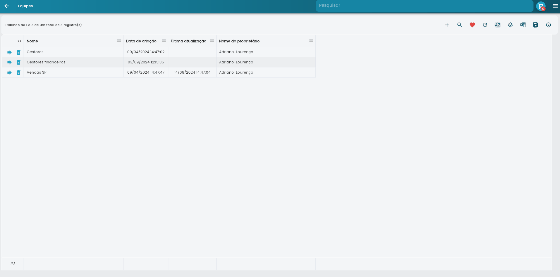 Animação demonstrando o processo completo de criação de uma nova equipe no sistema