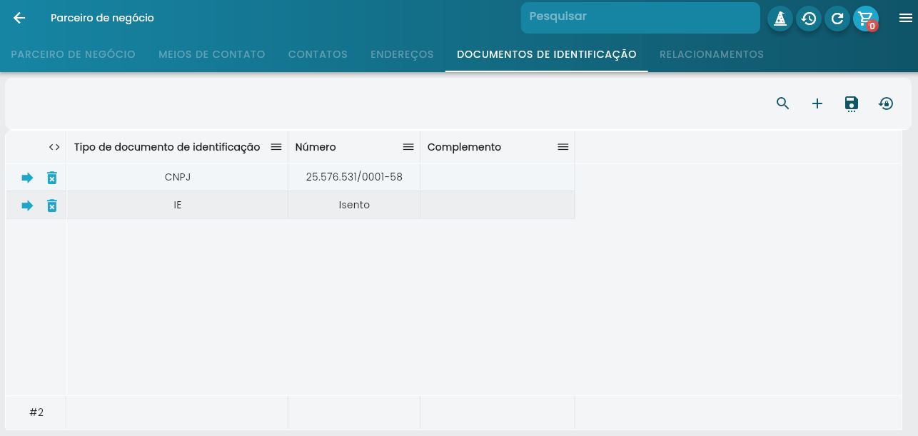 Interface de cadastro de documentos para clientes e fornecedores