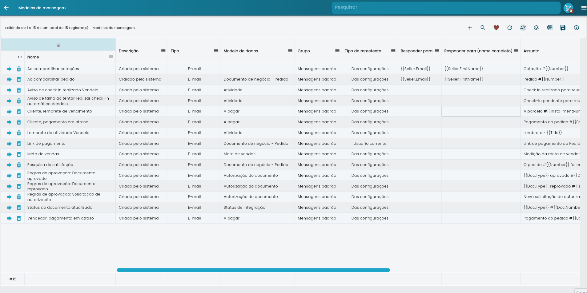 Exemplo de edição de modelo.