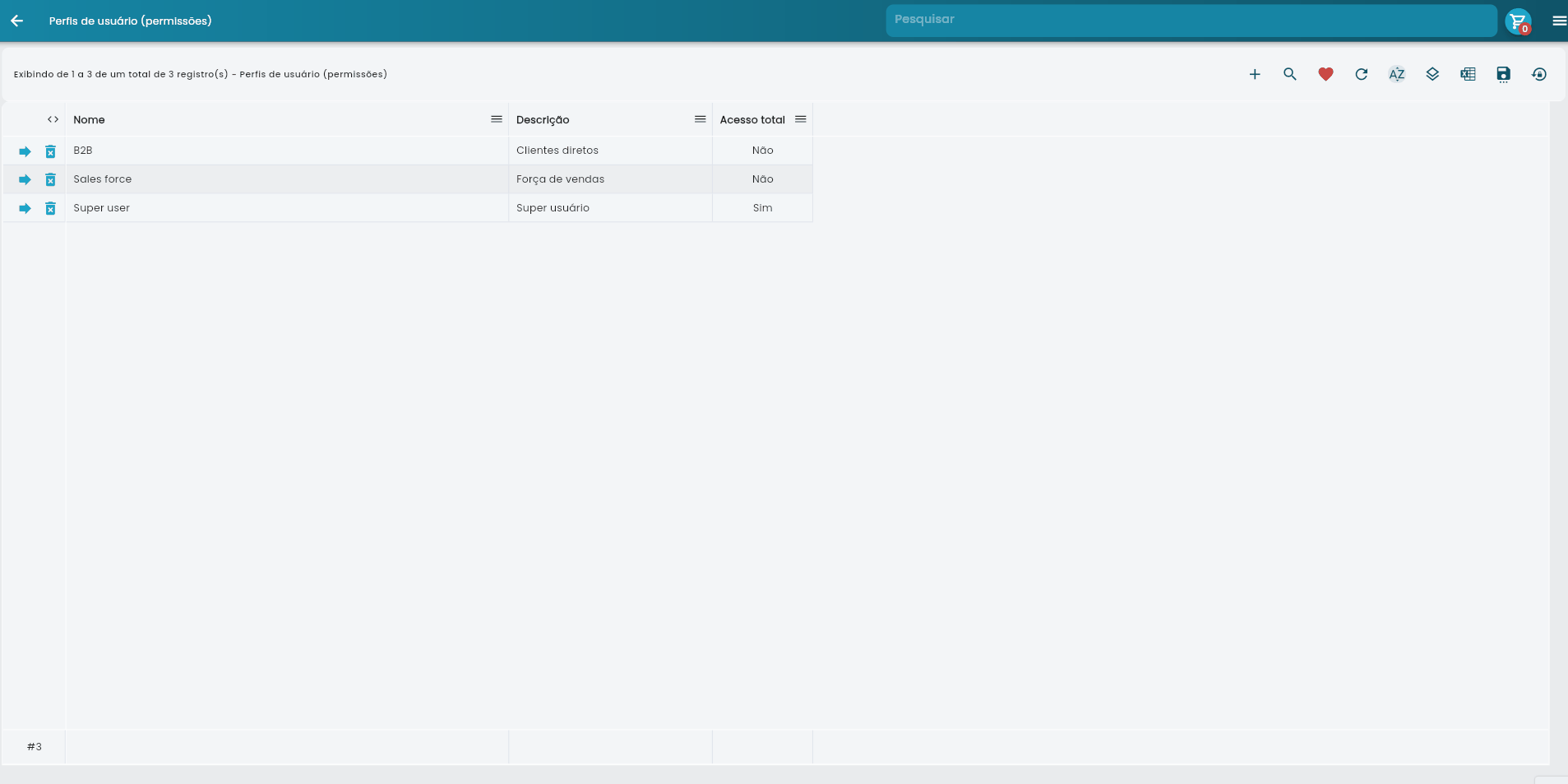 Animação mostrando a configuração de permissões de um perfil de usuário