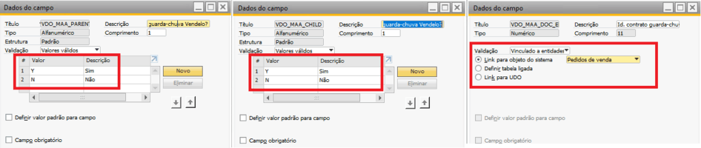 Configuração dos campos de usuário no SAP Business One