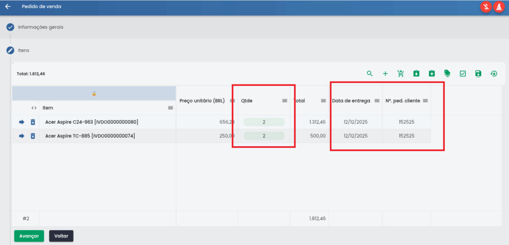 Pedido filho criado e vinculado ao pedido pai
