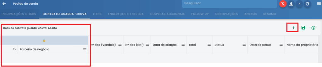 Botão para adicionar novos pedidos filhos ao contrato