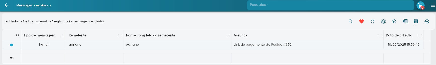 Lista de mensagens enviadas mostrando destinatários e status de entrega
