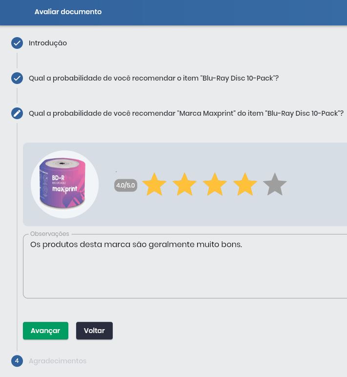 Avaliação de características específicas do produto