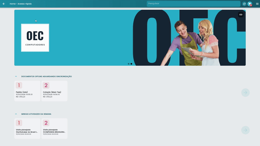 Interface da página inicial do Vendelo com seções organizadas