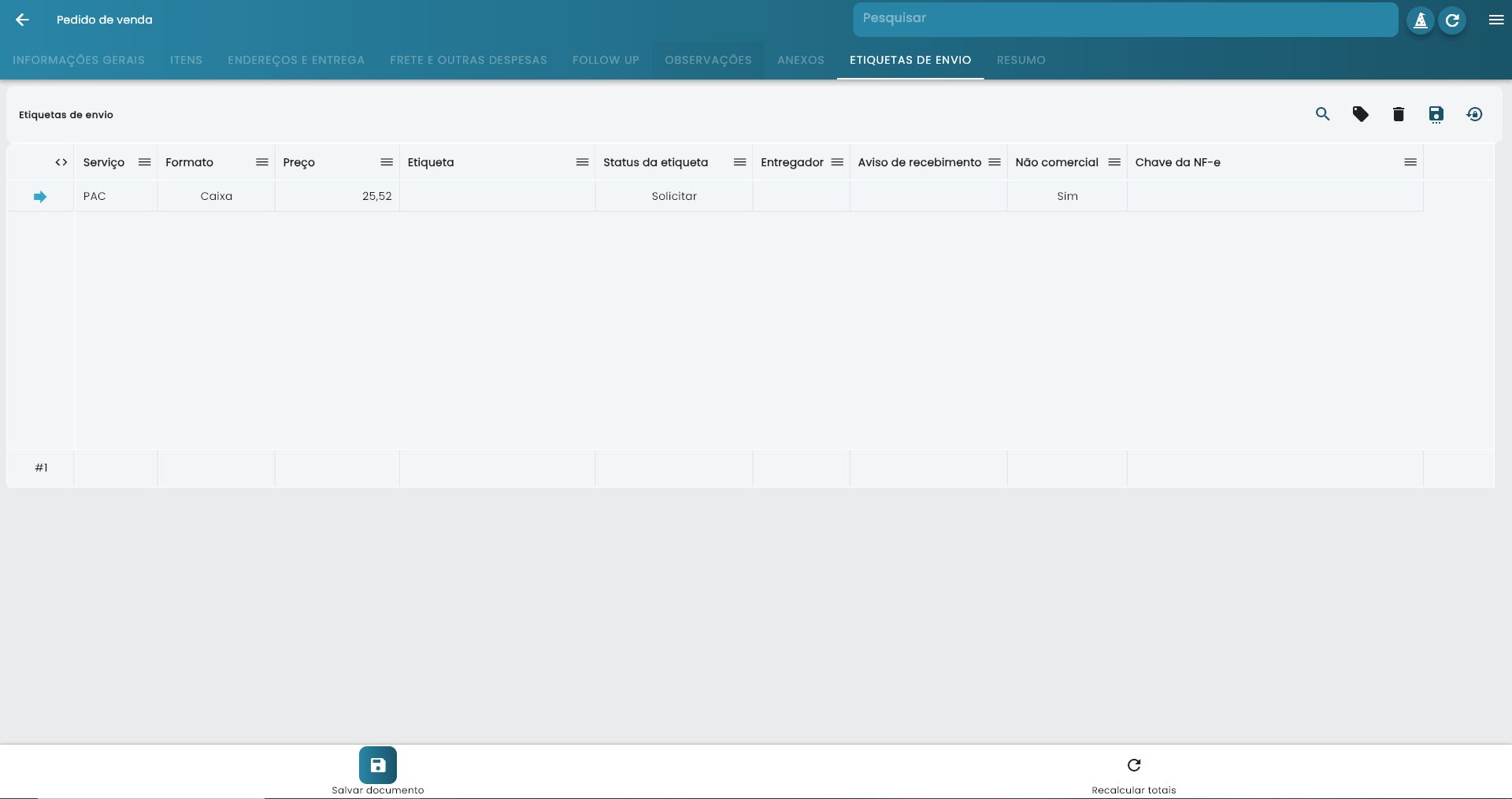 Botão salvar para gerar etiquetas