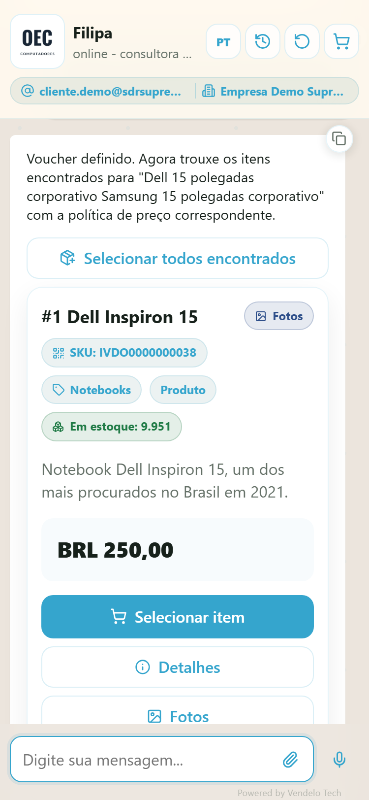Cards de produto no celular