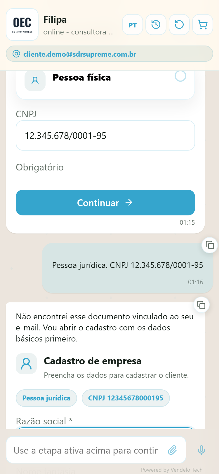 Formulário de cadastro de empresa no celular