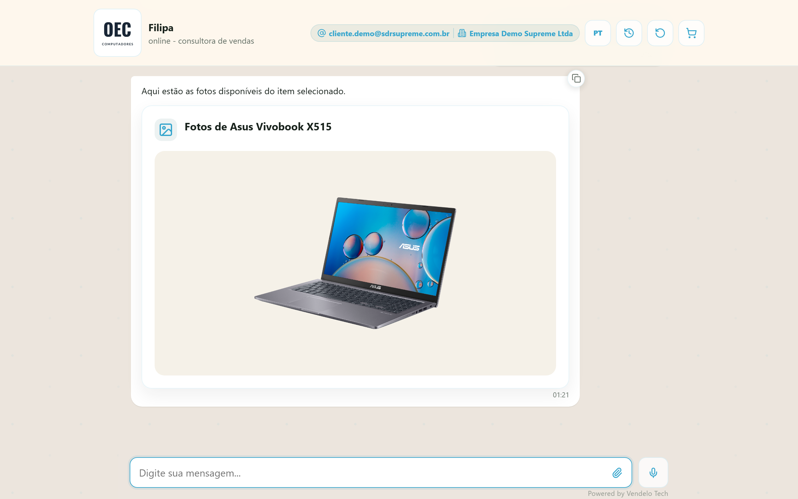 Galeria de fotos do produto dentro da conversa (desktop)
