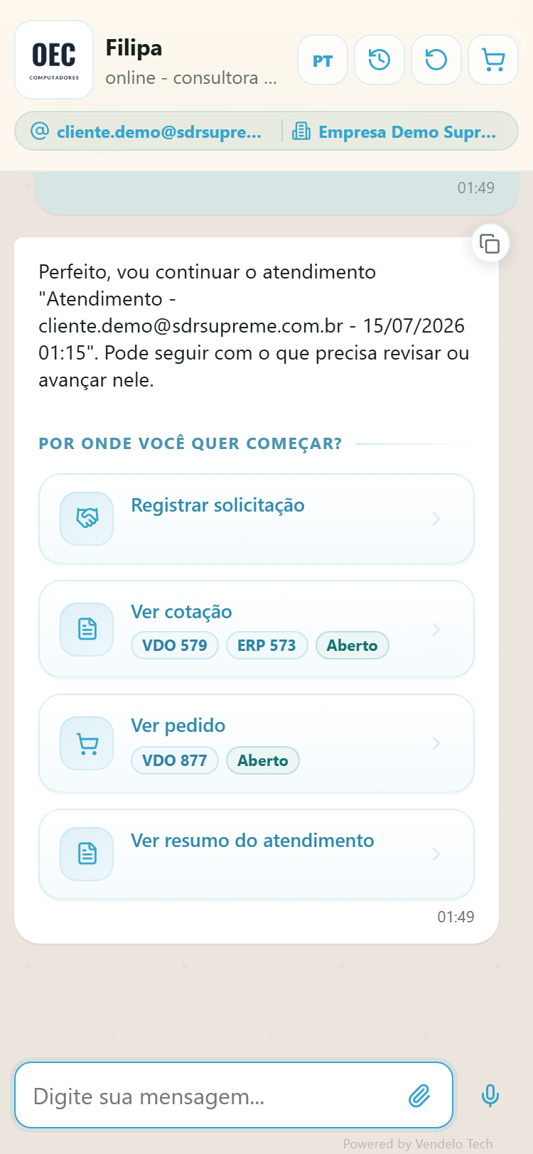 Resumo da retomada no celular — contexto completo restaurado