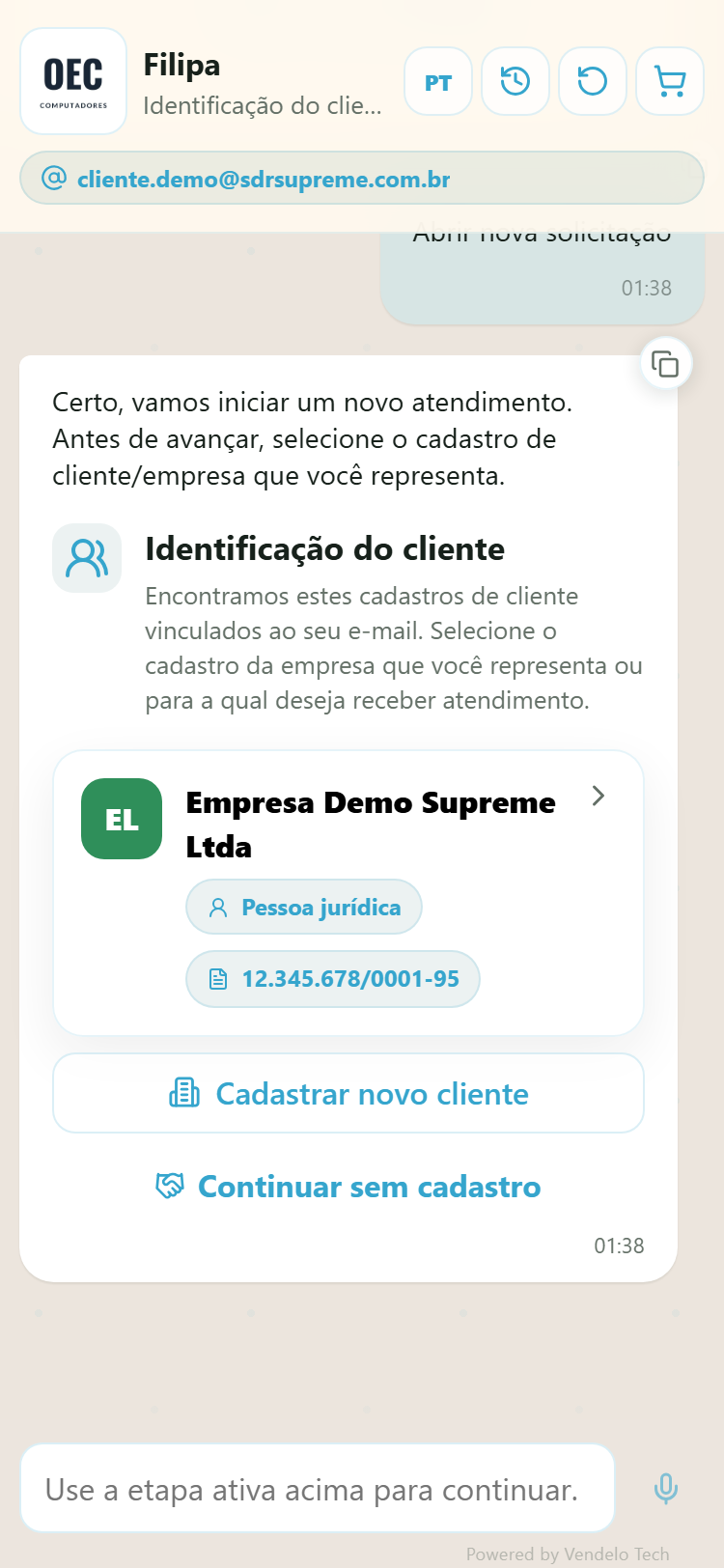 Seleção de cliente no celular
