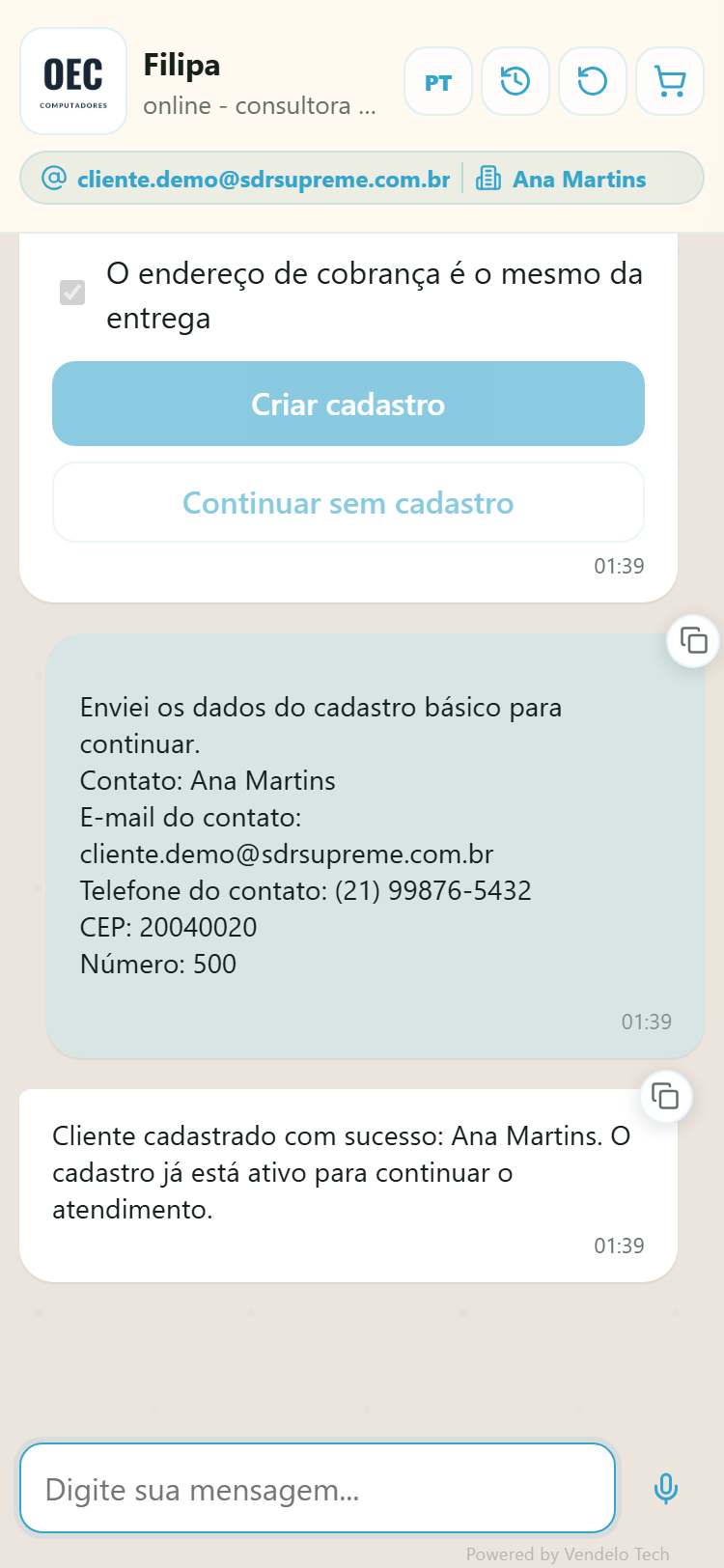Confirmação do cadastro PF no celular